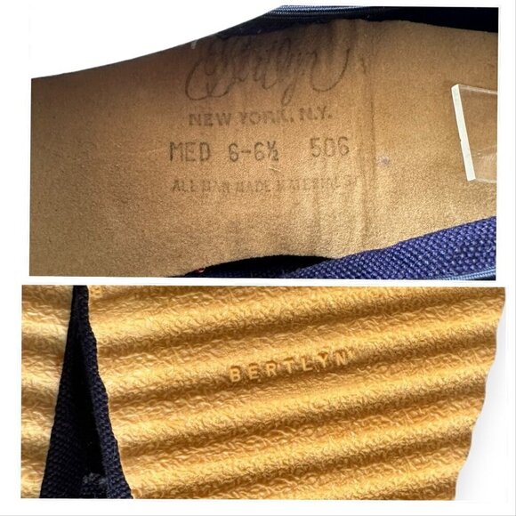 Vintage 60s Bertlyn New York, Foldable Flats, Size Medium 6-6.5, Navy Canvas - Picture 8 of 12